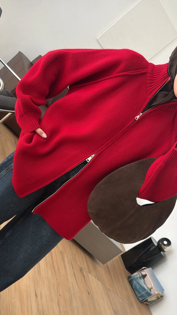 Oversized Zip-Up Knit Cardigan