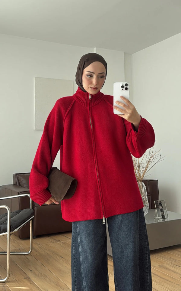 Oversized Zip-Up Knit Cardigan