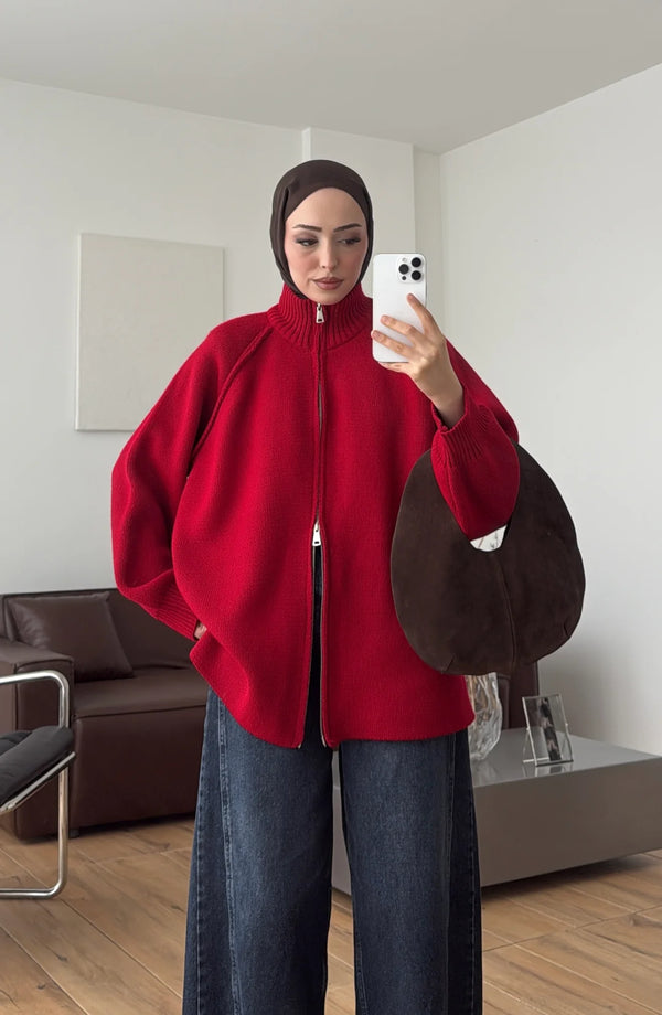 Oversized Zip-Up Knit Cardigan