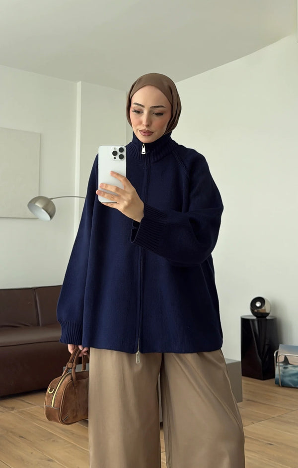 Oversized Zip-Up Knit Cardigan