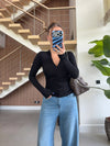 Ruched Zip-Up Long Sleeve Top