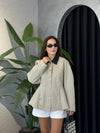 WAISTED CONTRAST COLLAR JACKET