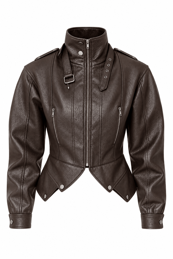 High Neck Leather Jacket