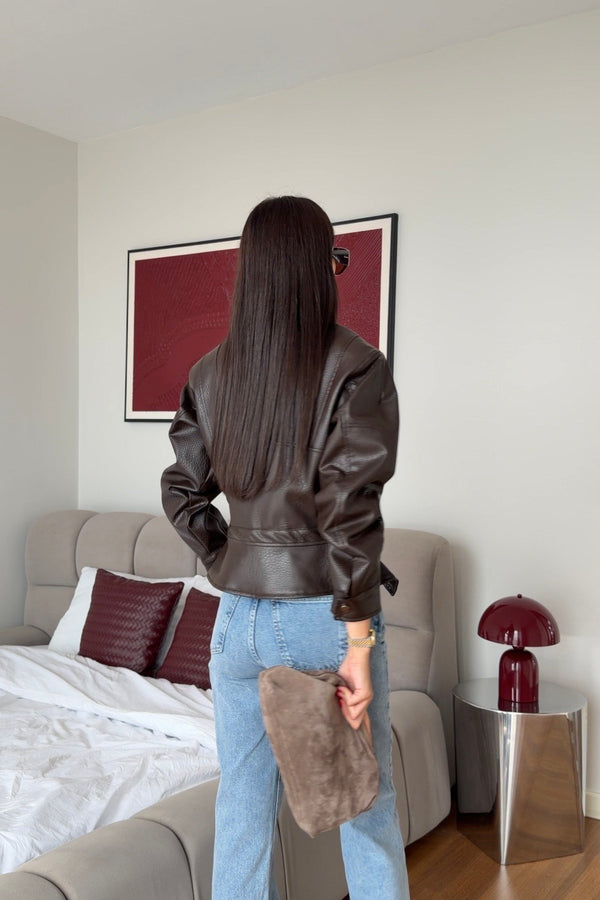 High Neck Leather Jacket
