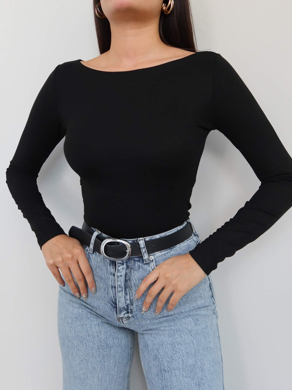 Boat Neck Long Sleeve Top