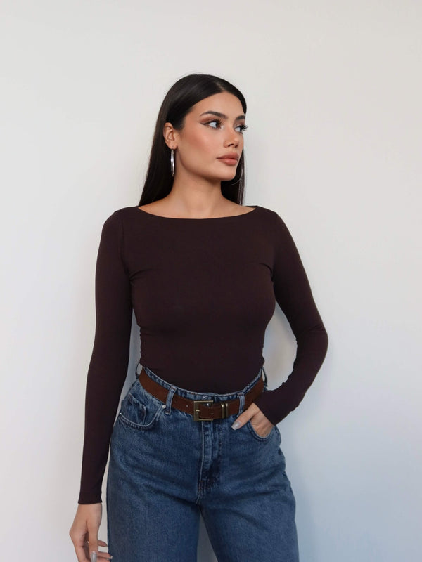 Boat Neck Long Sleeve Top