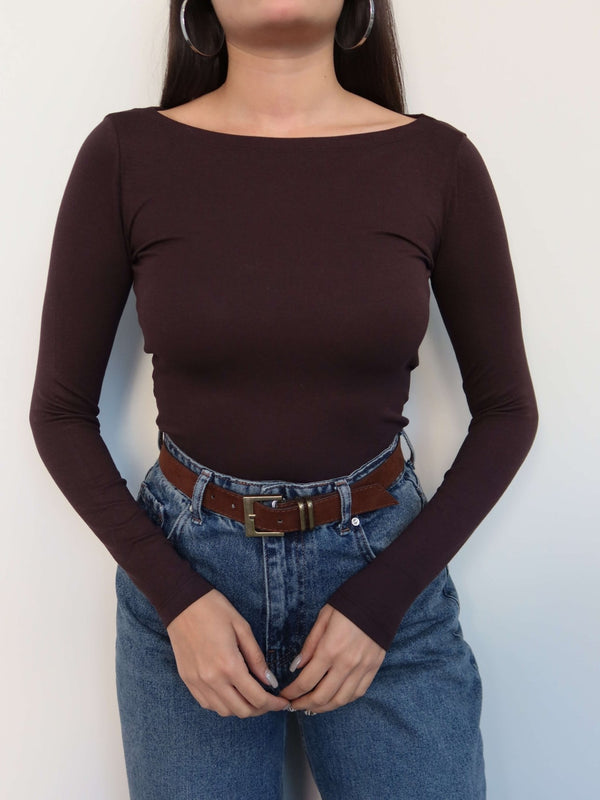 Boat Neck Long Sleeve Top