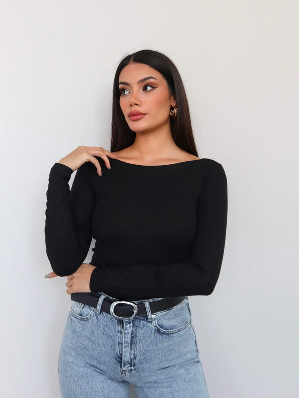 Boat Neck Long Sleeve Top