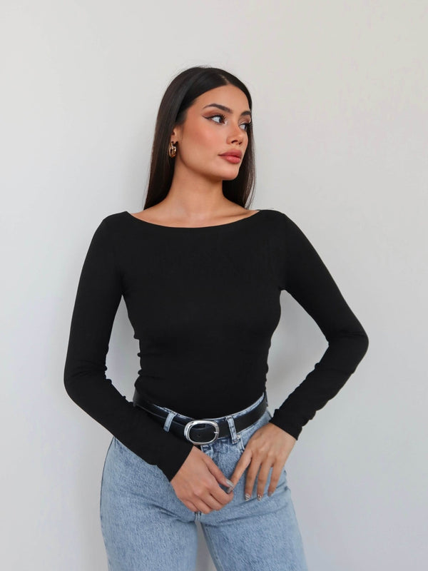 Boat Neck Long Sleeve Top