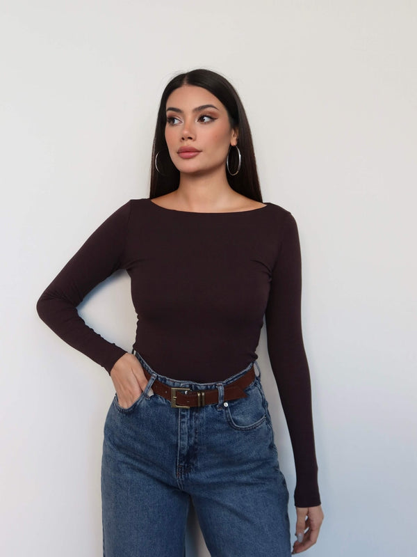 Boat Neck Long Sleeve Top