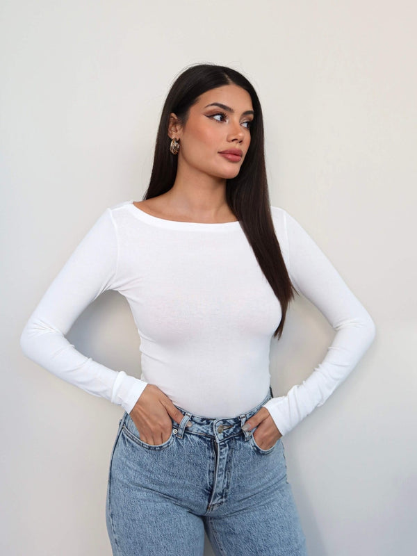 Boat Neck Long Sleeve Top