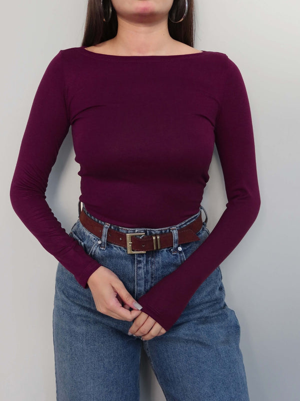 Boat Neck Long Sleeve Top