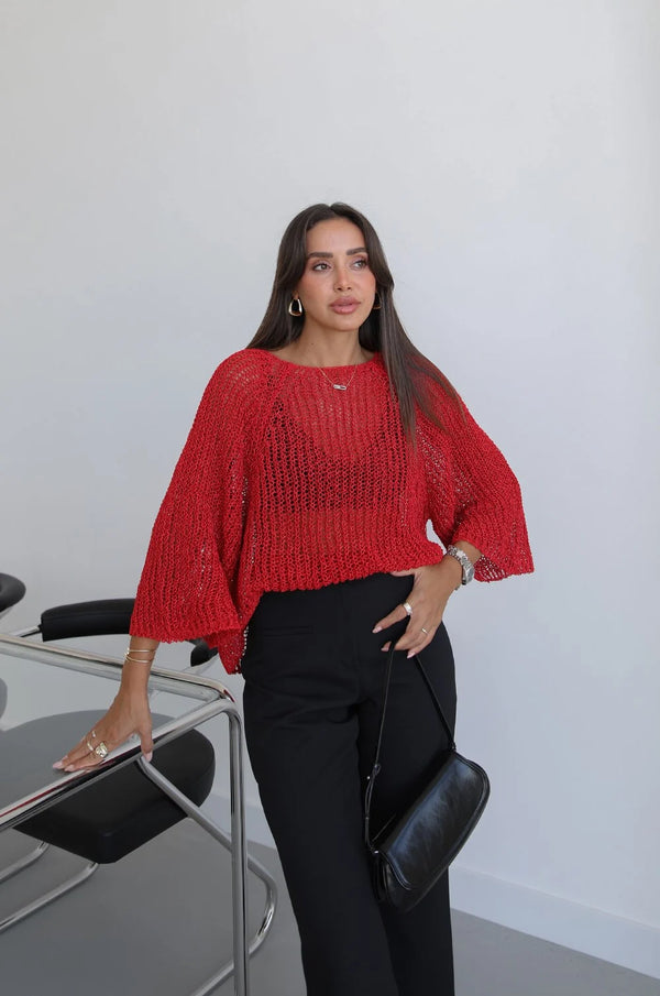 Metallic Open-Knit Sweater