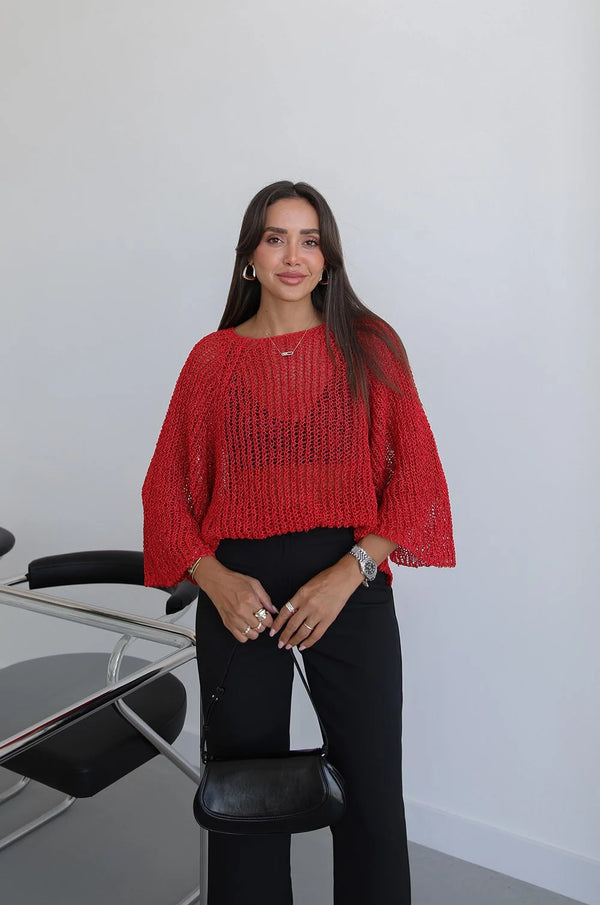 Metallic Open-Knit Sweater