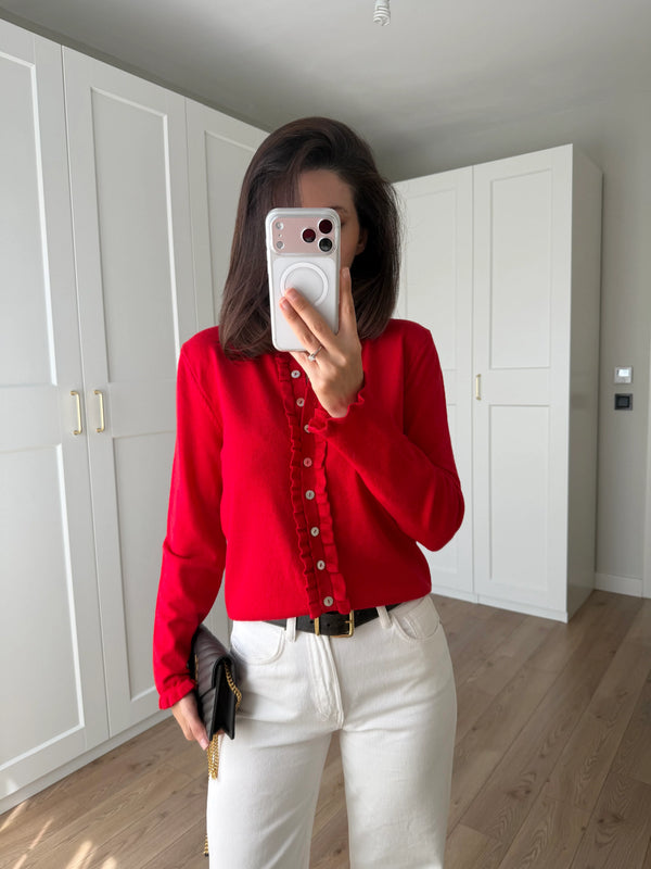 Ruffle Detail Buttoned Cardigan