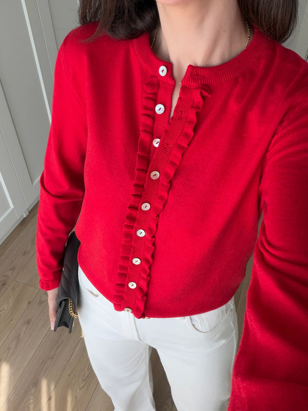 Ruffle Detail Buttoned Cardigan