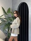 WAISTED CONTRAST COLLAR JACKET