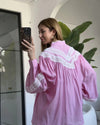 قميص دانتيل بتفاصيل مطرزة - Sateen style