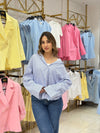 قميص مقلم ازرق غامق - Sateen style