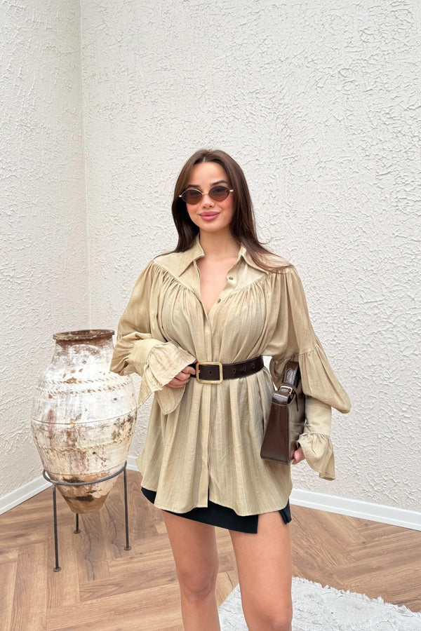قميص Tencel مطوي - كاميل فاتح - Sateen style