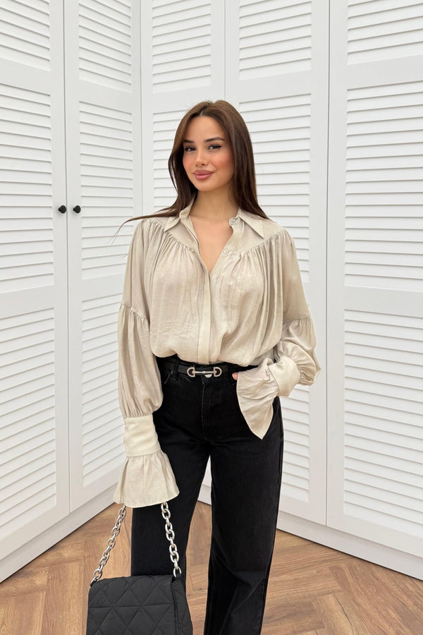 قميص Tencel مطوي - Taş - Sateen style