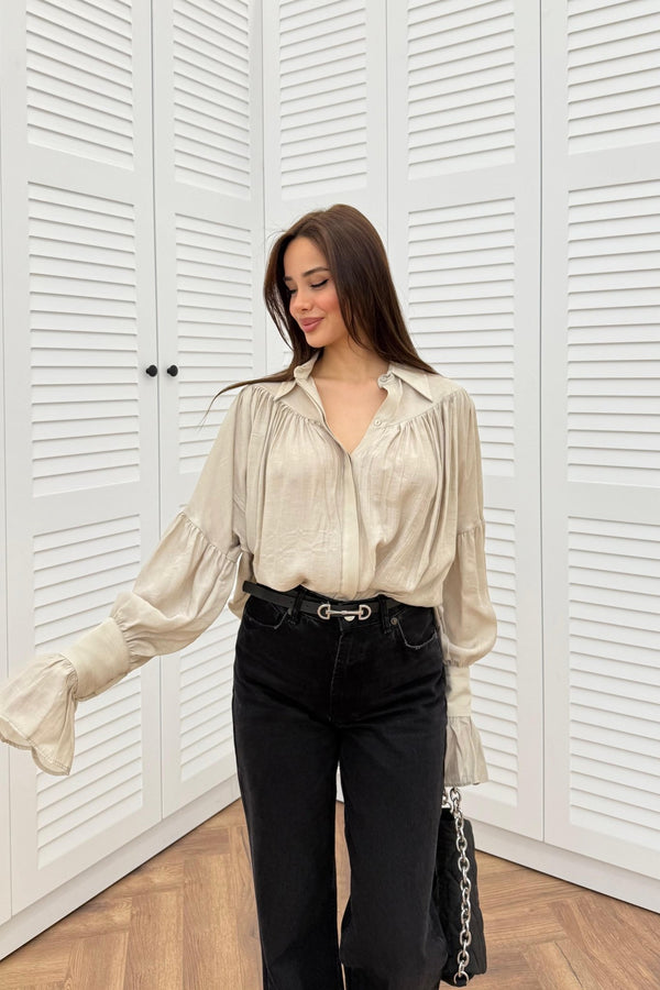 قميص Tencel مطوي - Taş - Sateen style