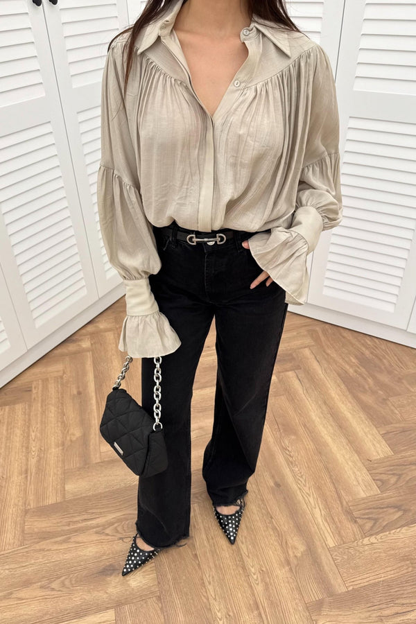 قميص Tencel مطوي - Taş - Sateen style