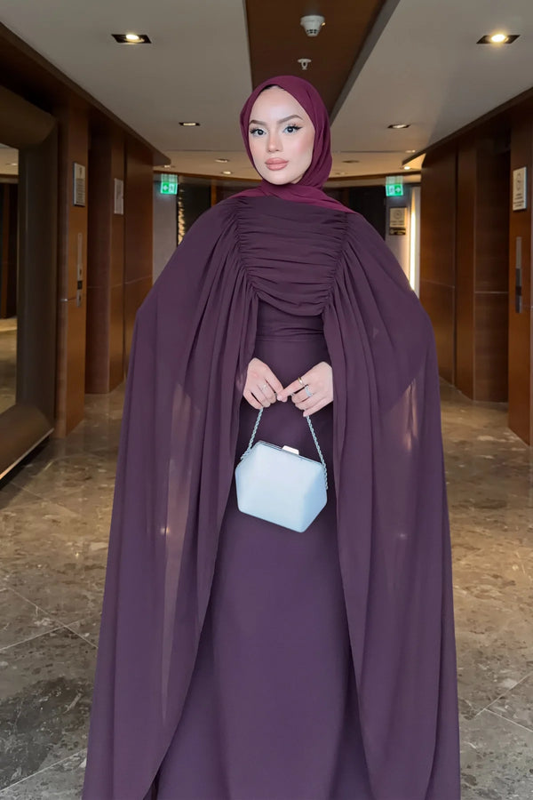 فستان مناسبات مع شال شيفون