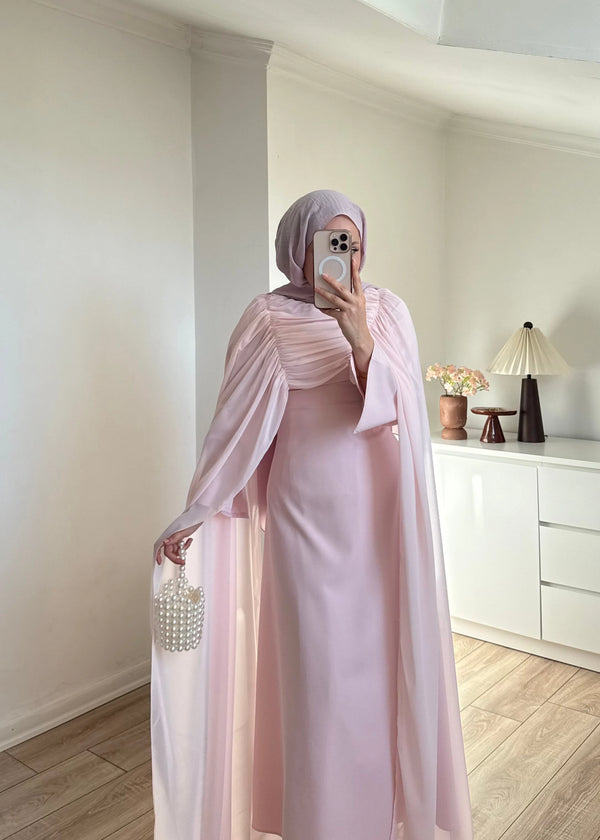 فستان مناسبات مع شال شيفون