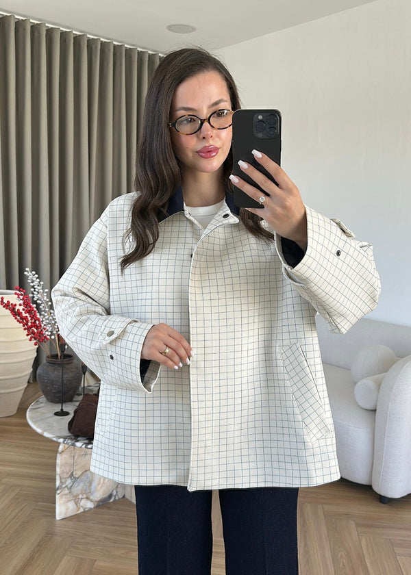 CHECKERED JACKET NAVY BLUE