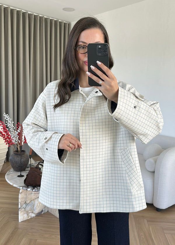 CHECKERED JACKET NAVY BLUE