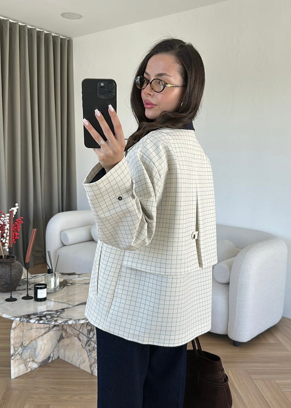 CHECKERED JACKET NAVY BLUE