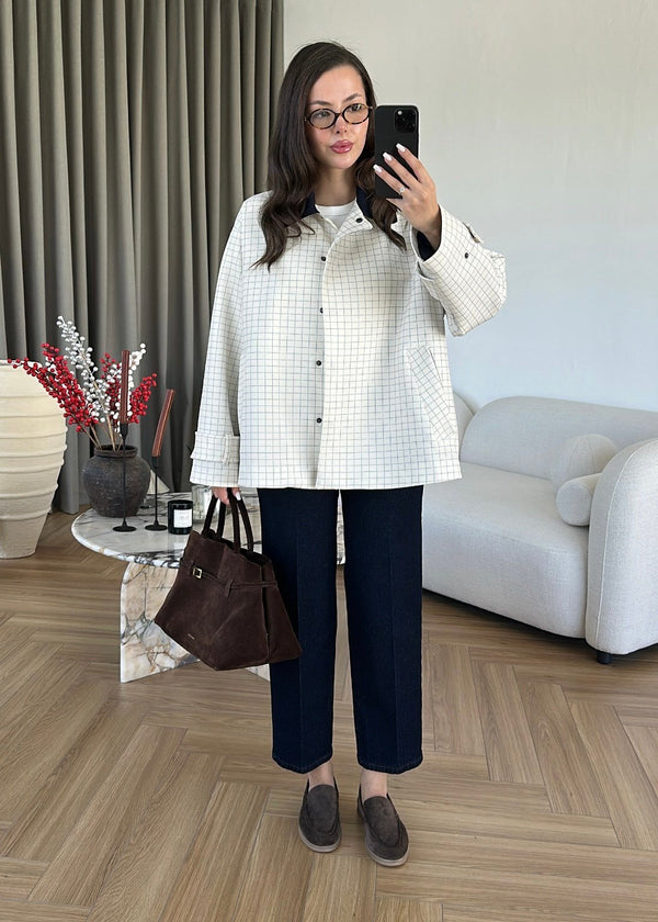CHECKERED JACKET NAVY BLUE