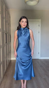 High-Neck Satin Maxi Dress