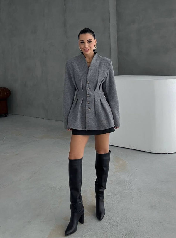 جكيت جوخ مخصر رمادي غامق