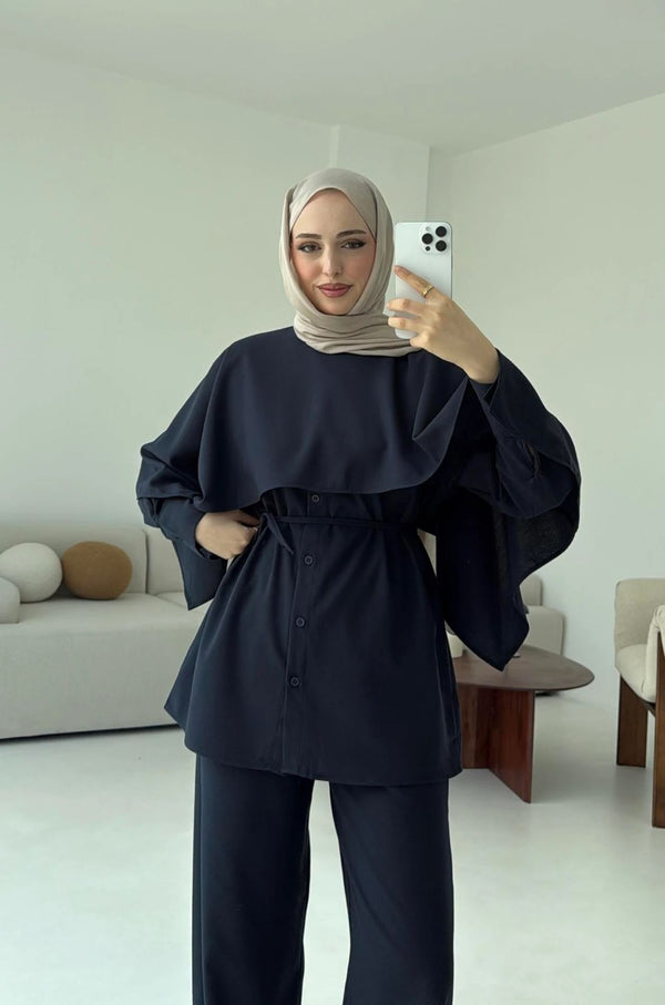 طقم قطعتين مع بنطلون Palazzo- كحلي