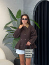 WAISTED CONTRAST COLLAR JACKET
