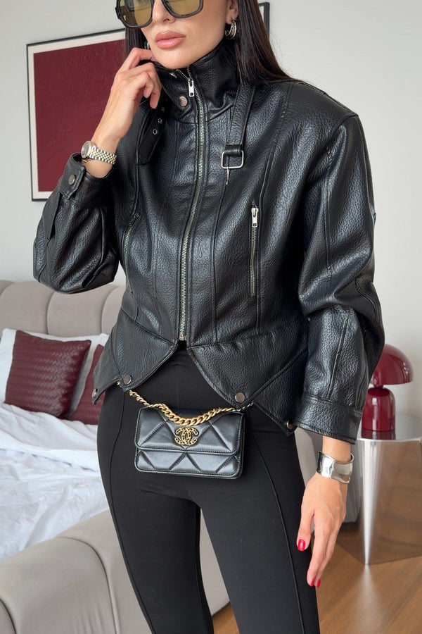 High Neck Leather Jacket