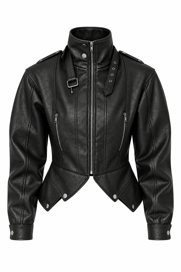 High Neck Leather Jacket