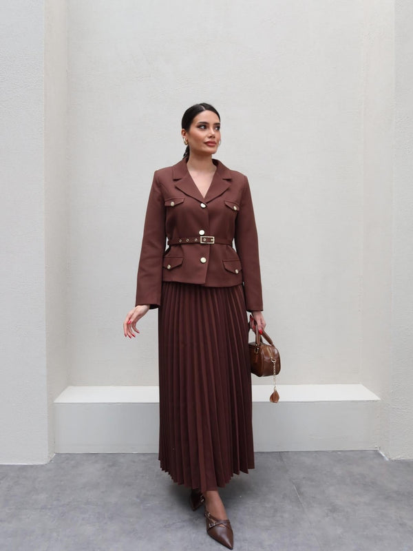 طقم بليزر مع تنورة بني Gabriela Set - Sateen style