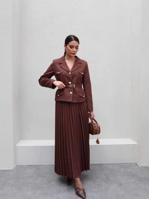 طقم بليزر مع تنورة بني Gabriela Set - Sateen style