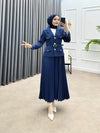طقم بليزر مع تنورة كحلي فاتح Gabriela Set - Sateen style