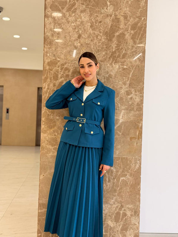 طقم بليزر مع تنورة تركواز Gabriela Set - Sateen style