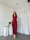 طقم فيست كتان صيفي مع كمر - Sateen style