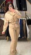 طقم جاكيت بتفاصيل مخططة مطرزة - Sateen style