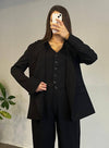 طقم جكيت على شكل فيست اسود - Sateen style
