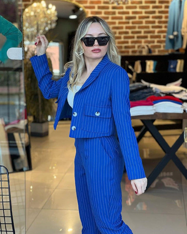 طقم جكيت قصير كاروهات - Sateen style