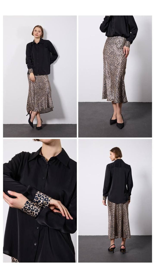 طقم قميص وتنورة ليوباردو - Sateen style