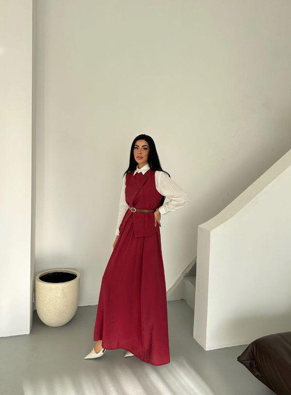 طقم ثلاث قطع باللون الخمري - Sateen style