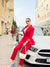 طقم Volanlı جكيت وبنطلون - أحمر - Sateen style
